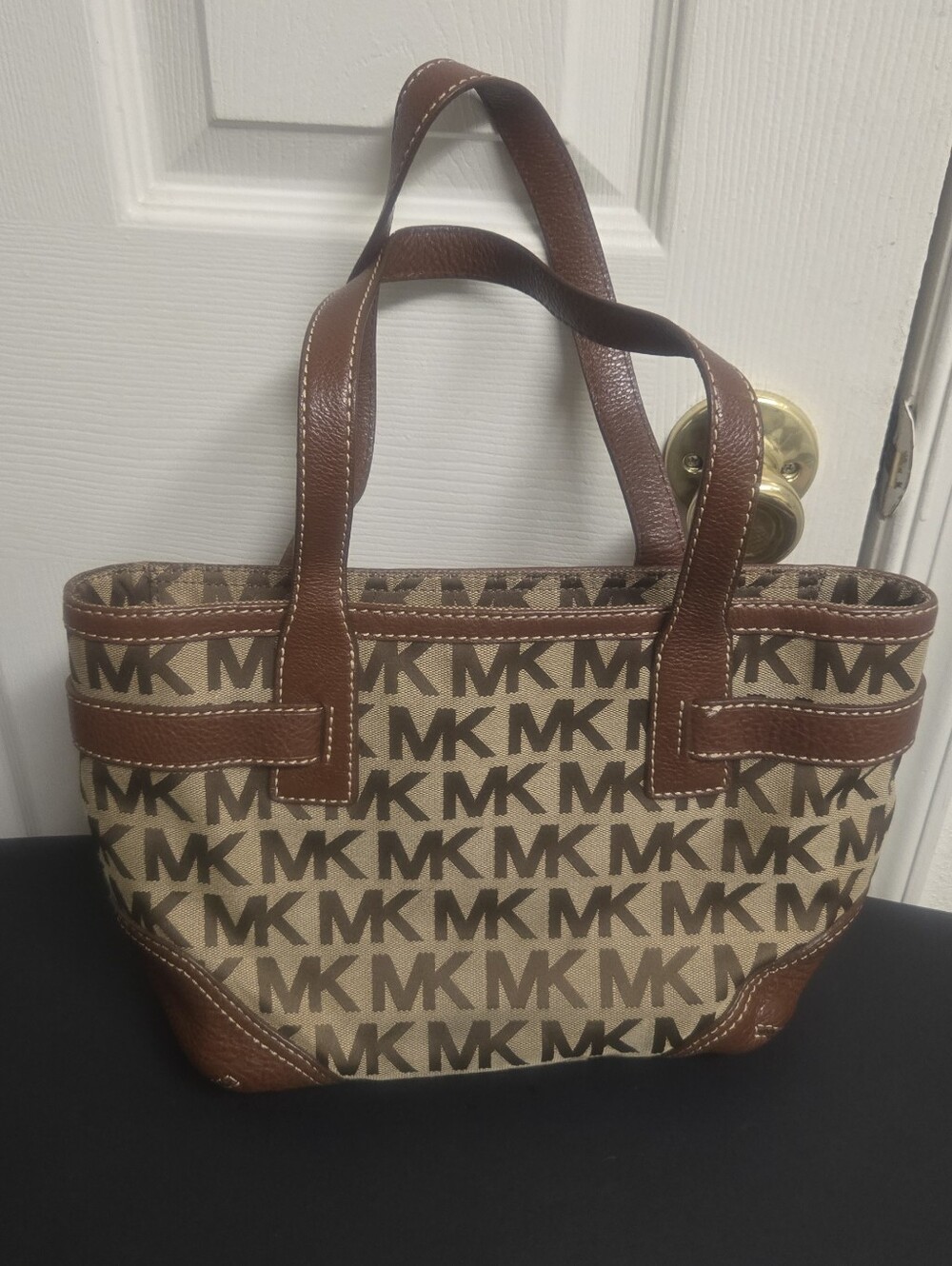 Signature Michael Kors Tan and Brown MK Monogram Tote